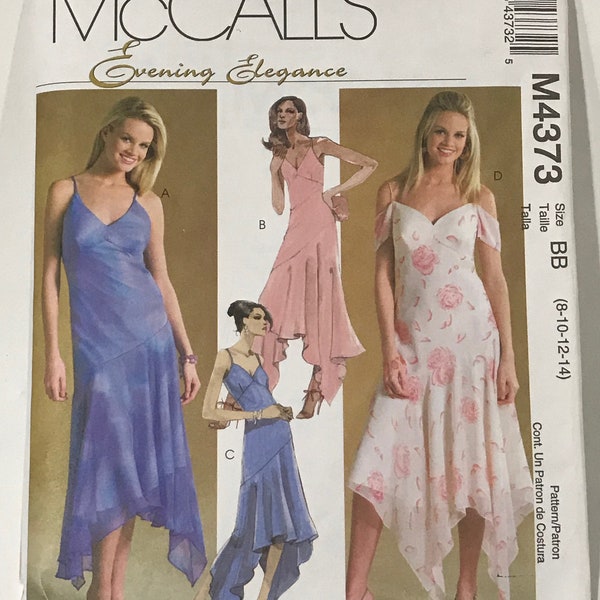 McCall's M4373 Evening Elegance Sewing Pattern Size BB Misses' Petite Dresses 3/4 Long Flowing Spaghetti Straps - Sizes 8-14 New and Uncut