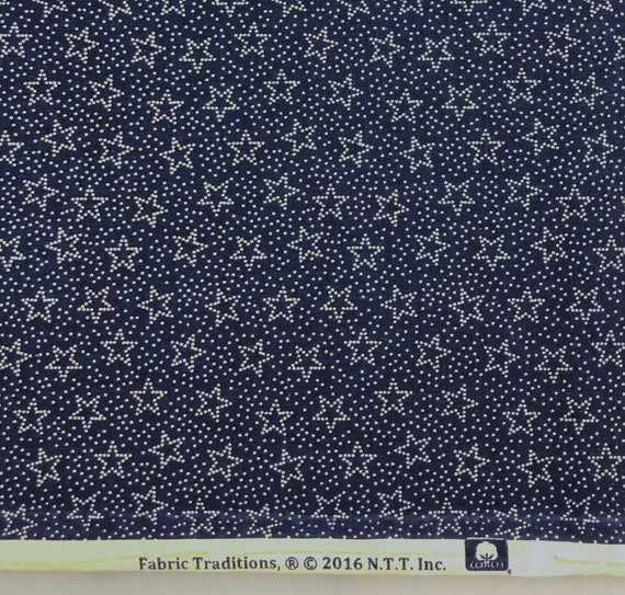 Blue Stars And Dots Cotton Patriotic Print Fabric Sold By The Yard