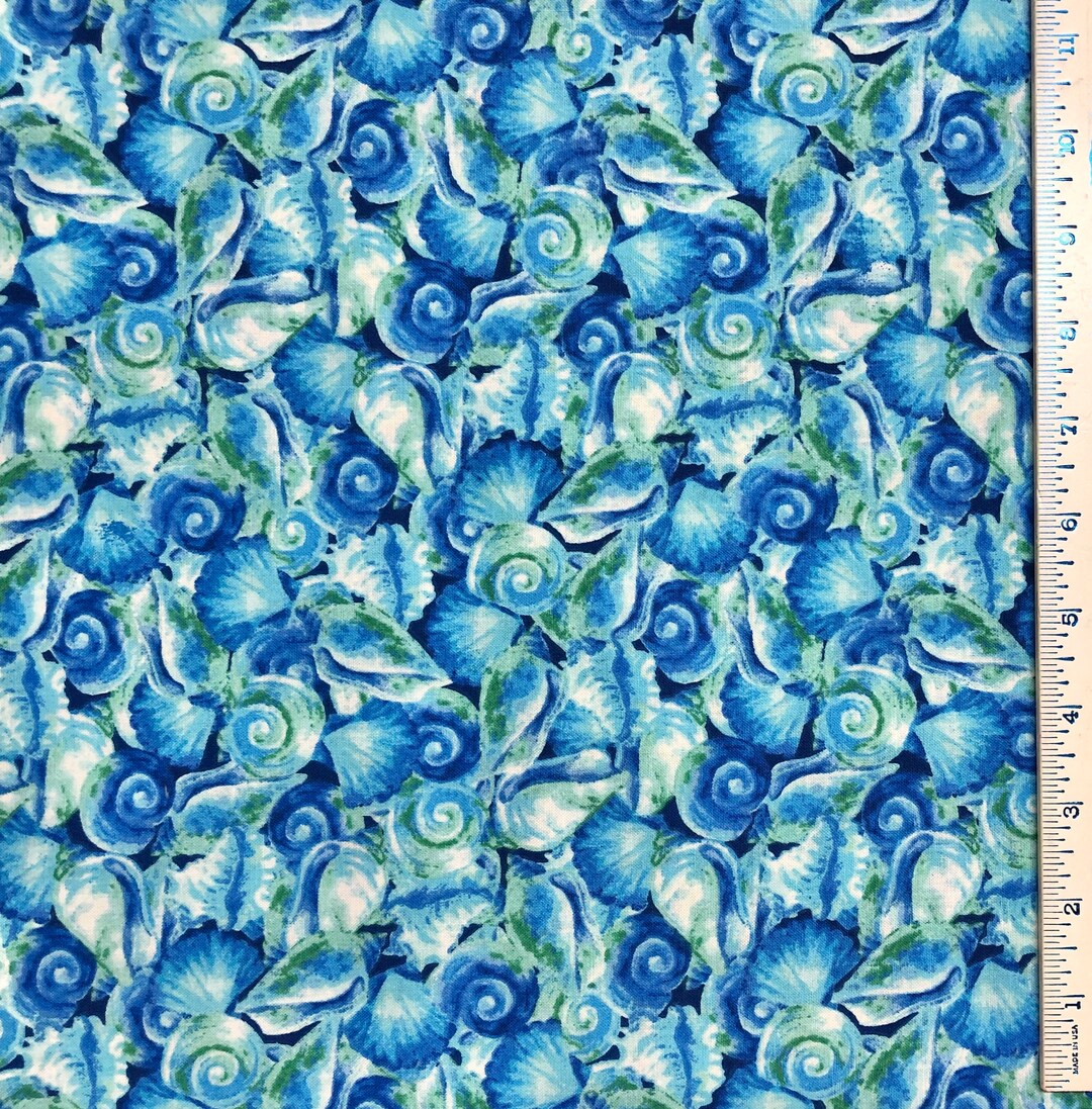 By the HALF YARD - Packed Sea Shells Blue & Green Fabric Traditions 100 ...