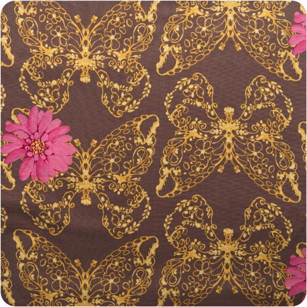 38" x 43" Out of Print Tina Givens TREETOP Butterfly Pink Yellow Brown Westminster Fibers Cotton Quilting Fabric