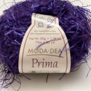 ONE Skein 3532 PURPLE Moda Dea Prima 1.76 OZ 50 grams Bulky 5 Eyelash Fashion Yarn Nylon/Polyester Hard to Find Disc Hand Wash Dry Flat image 3