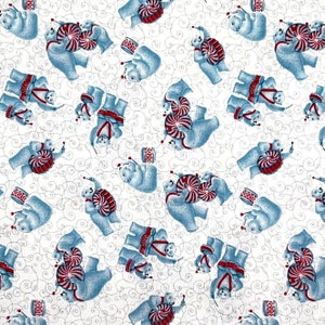 By the Half Yard - Polar Bears Starlight Mint Drum Percussion Swirls on White Studio e 12 Days of Christmas Patt # 6287 100% Cotton Fabric