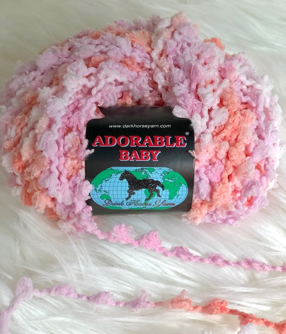 2 Skeins SOFT Yarn / Pink Peachy Orange White / Adorable Baby / Dark Horse # 12 / 50 Grams 43 Yards / Boucle Flag/Nub / 100% Micro Polyester