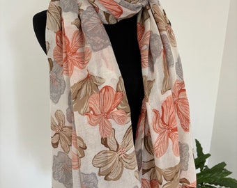 Bufanda de viscosa de algodón con estampado de flores, suave y cómoda para mujer.