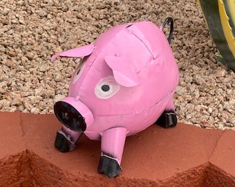 Handmade Metal Penny Pig | Farmhouse Yard Art Garden Decor | Artisan Made Landscape Sculpture | Lawn Ornament