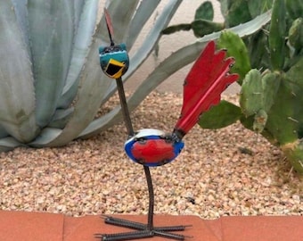 Handmade Metal Colorful Roadrunner | Farmhouse Yard Art Garden Decor | Artisan Made Landscape Sculpture | Farm Lawn Ornament