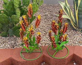 Handmade Metal Texas Indian Paintbrush Flower | Yard Art Spring Garden Decor | Artisan Made Landscape Sculpture | Blooming Lawn Ornament