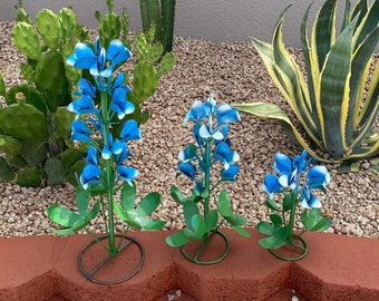 Handmade Metal Bluebonnet Flower | Yard Art Spring Garden Decor | Artisan Made Landscape Sculpture | Blooming Lawn Ornament