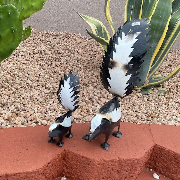 Handmade Metal Stinky Skunk | Yard Art Garden Decor | Artisan Made Landscape Sculpture | Farm Lawn Ornament