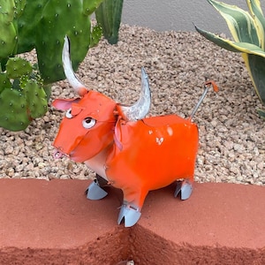 Handmade Metal Texas Longhorn Bull | Yard Art Garden Decor | Artisan Made Landscape Sculpture | Farm Lawn Ornament