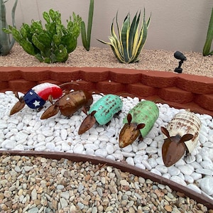 Handmade Metal Rustic Armadillo | Farmhouse Texas Yard Art Garden Decor | Artisan Made Landscape Sculpture | Lawn Ornament