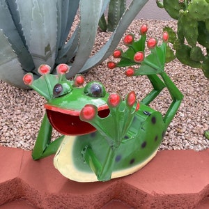 Large Handmade Metal Sassy Frog | Coquette Yard Art Garden Decor | Artisan Made Landscape Sculpture | Farm Lawn Ornament