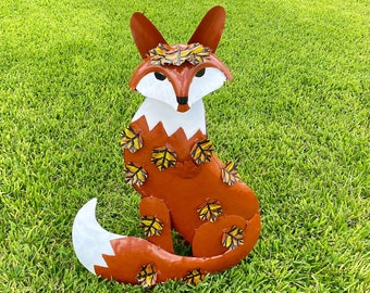 Sneaky Rustic Metal Fox Garden Decoration with Stakes, Fox Iron Art Outdoor Plug-in Garden