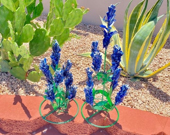 Handmade Metal Brush Bluebonnet Flower | Yard Art Spring Garden Decor | Artisan Made Landscape Sculpture | Blooming Lawn Ornament