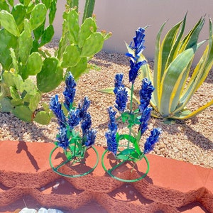 Handmade Metal Brush Bluebonnet Flower | Yard Art Spring Garden Decor | Artisan Made Landscape Sculpture | Blooming Lawn Ornament