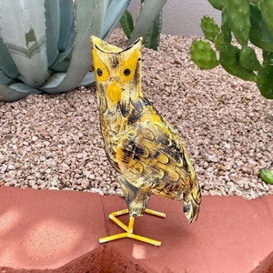 Handmade Metal Rustic Owl | Yard Art Garden Decor | Artisan Made Landscape Sculpture | Lawn Ornament