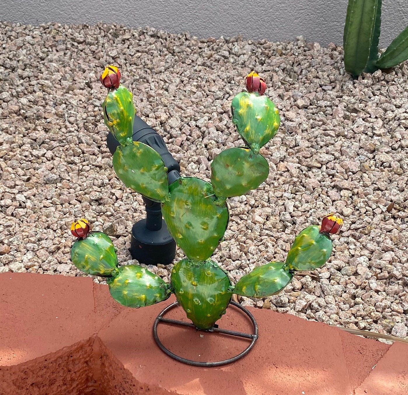 Handpainted Metal Small Prickly Pear Cactus | Yard Art Garden Decor ...