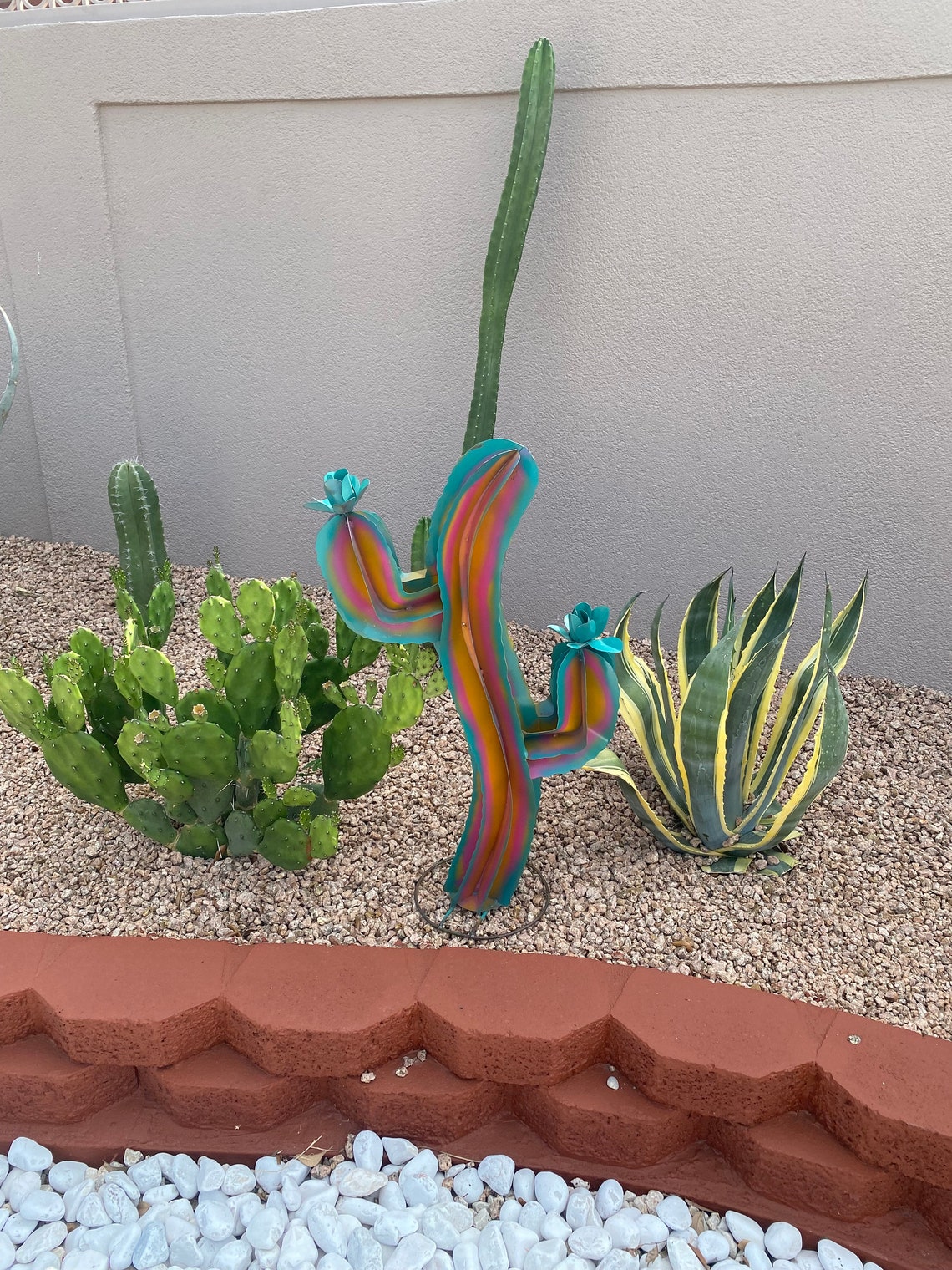 Saguaro Cactus Metal Ornament - Southwest Garden & Patio Art, 9x3 Inches, Green