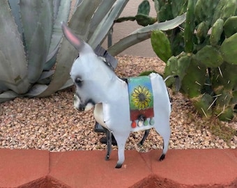 Handmade Metal Serape Mexican Pinata Donkey | Yard Art Garden Decor | Artisan Made Landscape Sculpture | Lawn Ornament