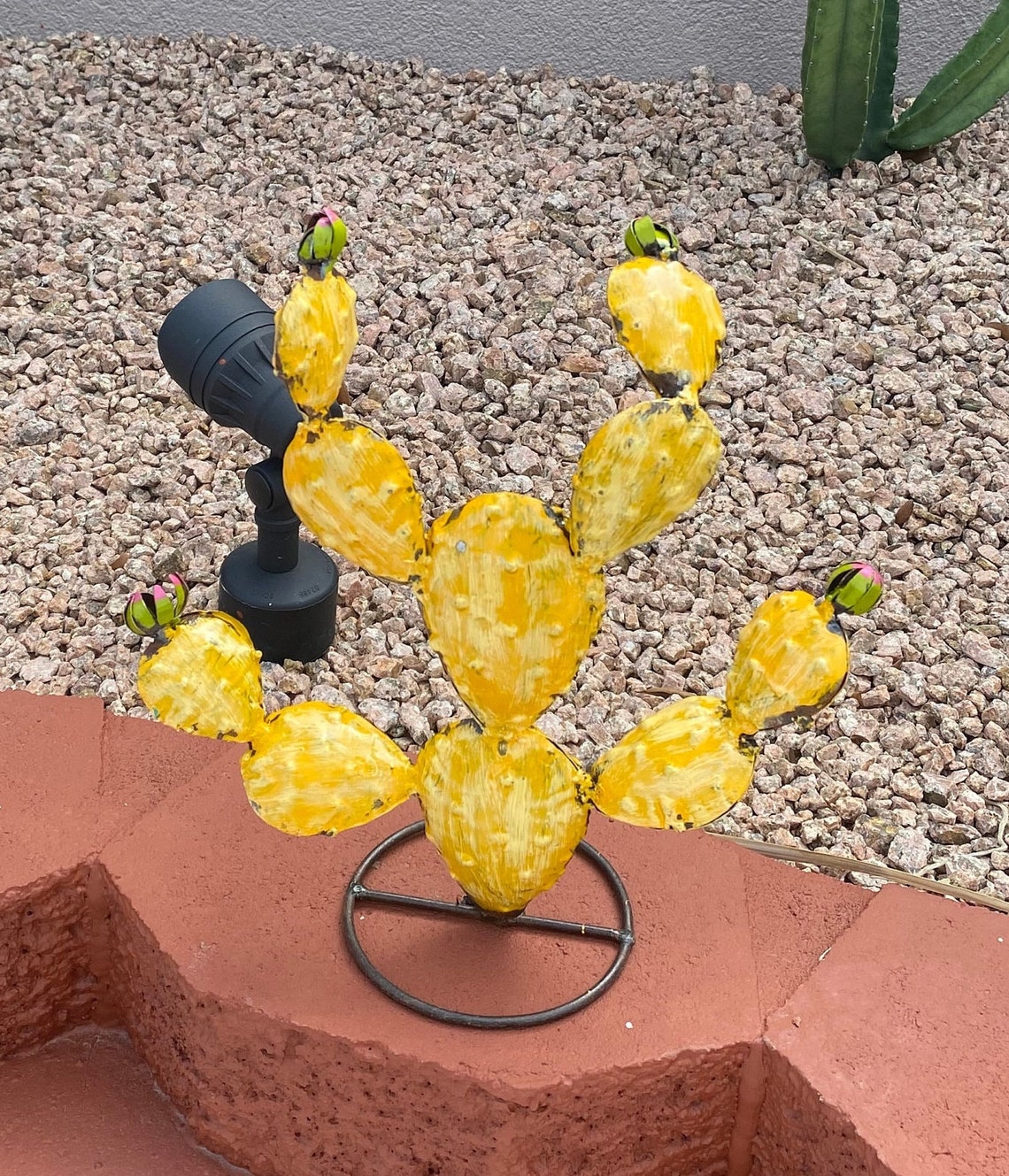 Handpainted Metal Small Prickly Pear Cactus | Yard Art Garden Decor ...