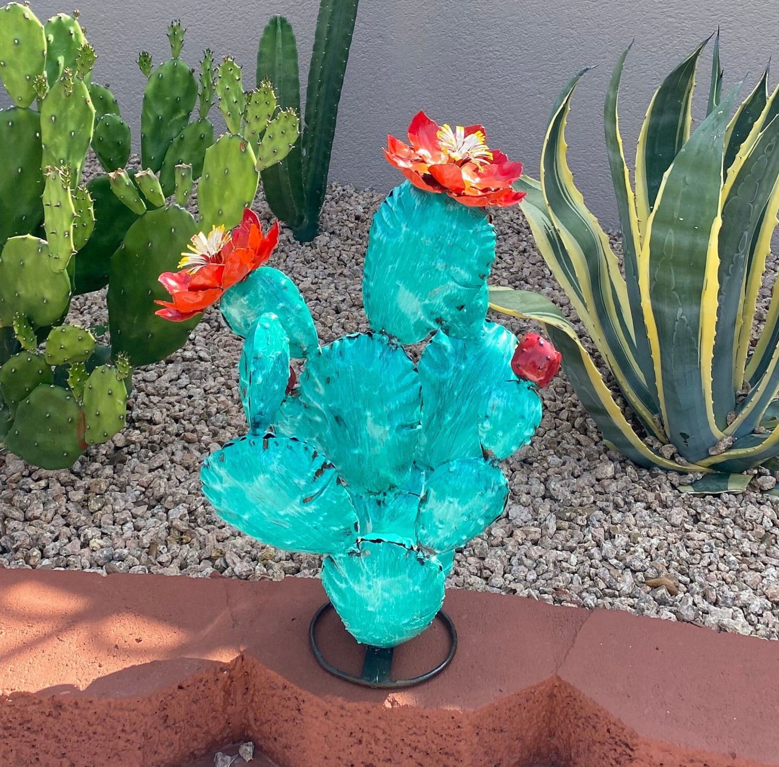 Large Handpainted Metal Prickly Pear Cactus | Yard Art Garden Decor ...