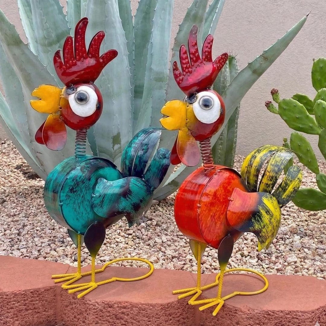 Handmade Metal Crazy Rooster | Farmhouse Yard Art Garden Decor