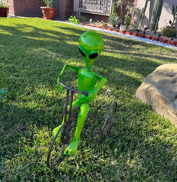 Handmade Metal Alien Tricycle Planter | Yard Art Garden Decor