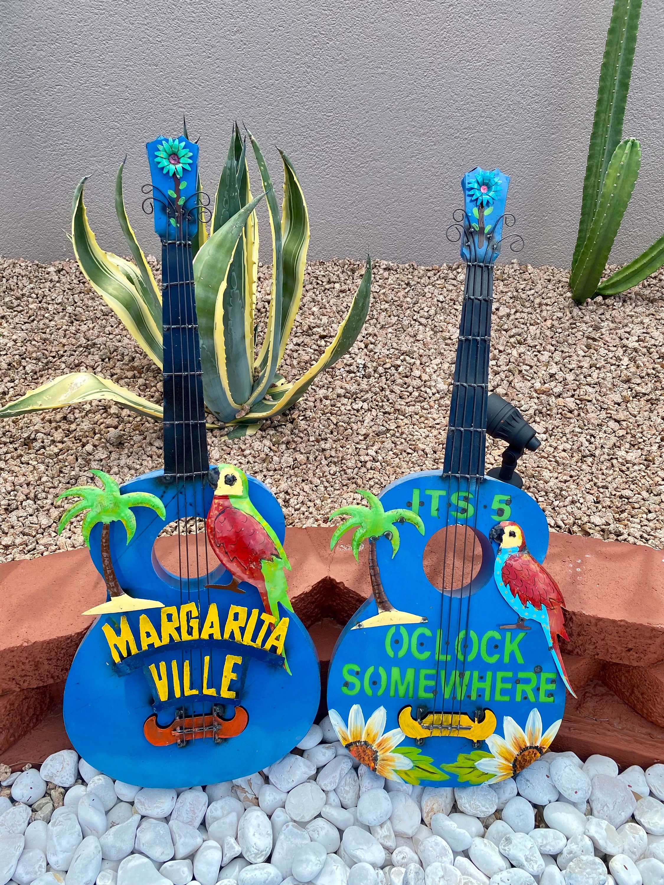 Metal Handpainted Margaritaville 5 O Clock Guitar | Yard Art
