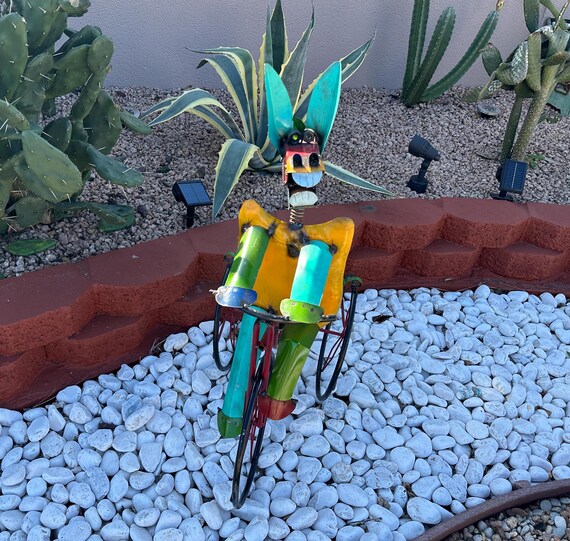 Handmade Metal Multicolor Donkey Tricycle Planter | Yard Art