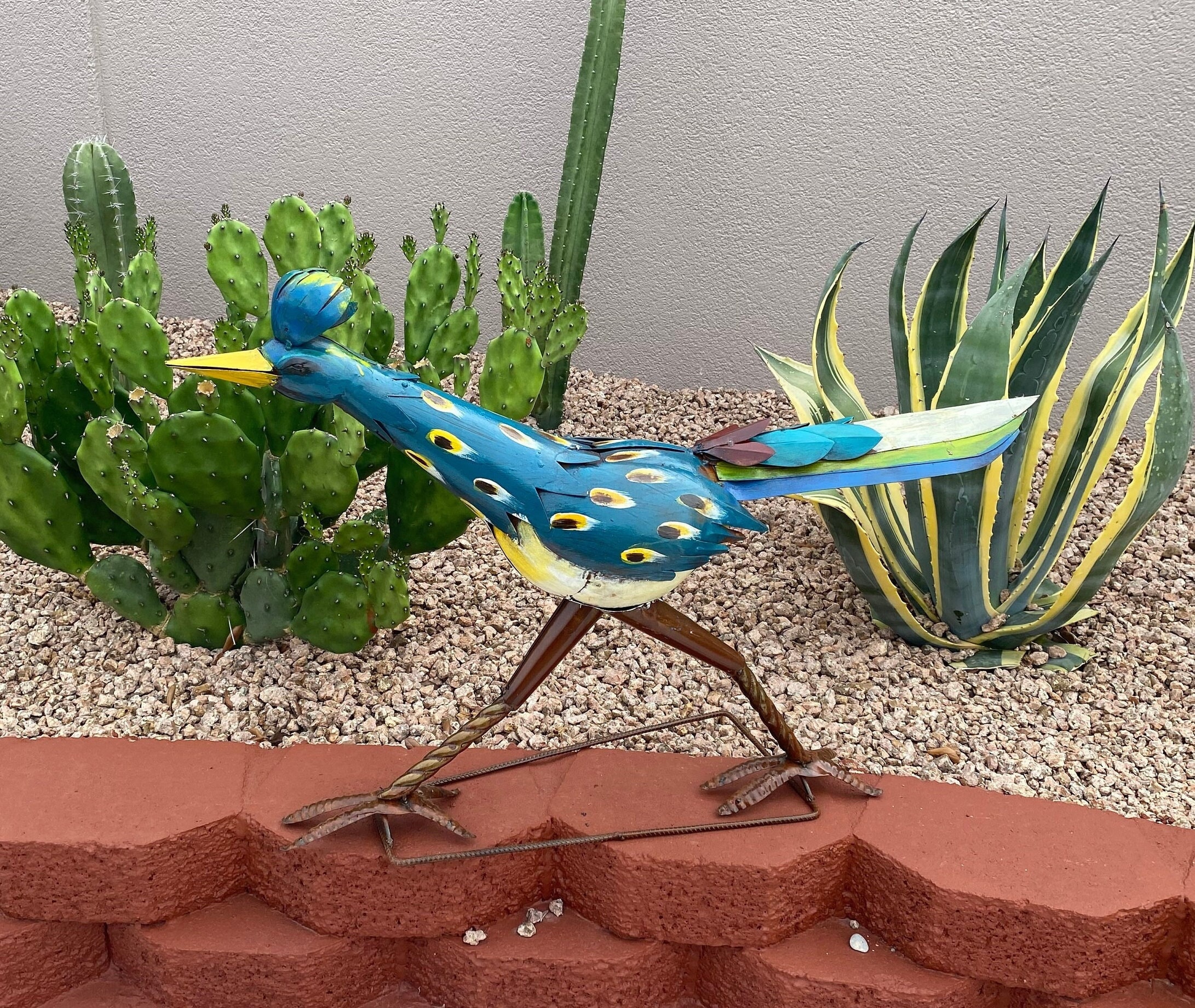 Handpainted Metal Roadrunner | Yard Art Garden Decor | Artisan Made Landscape Sculpture | Farm Lawn Ornament