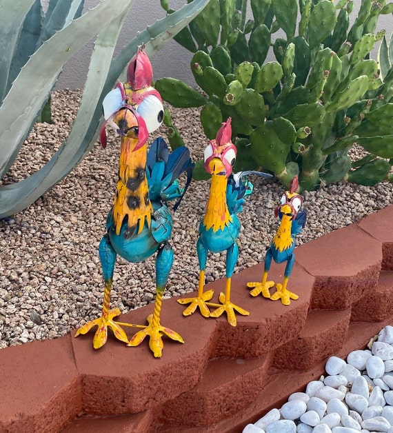 Handmade Metal Hei Hei Moana Rooster Chicken | Farmhouse Yard Art