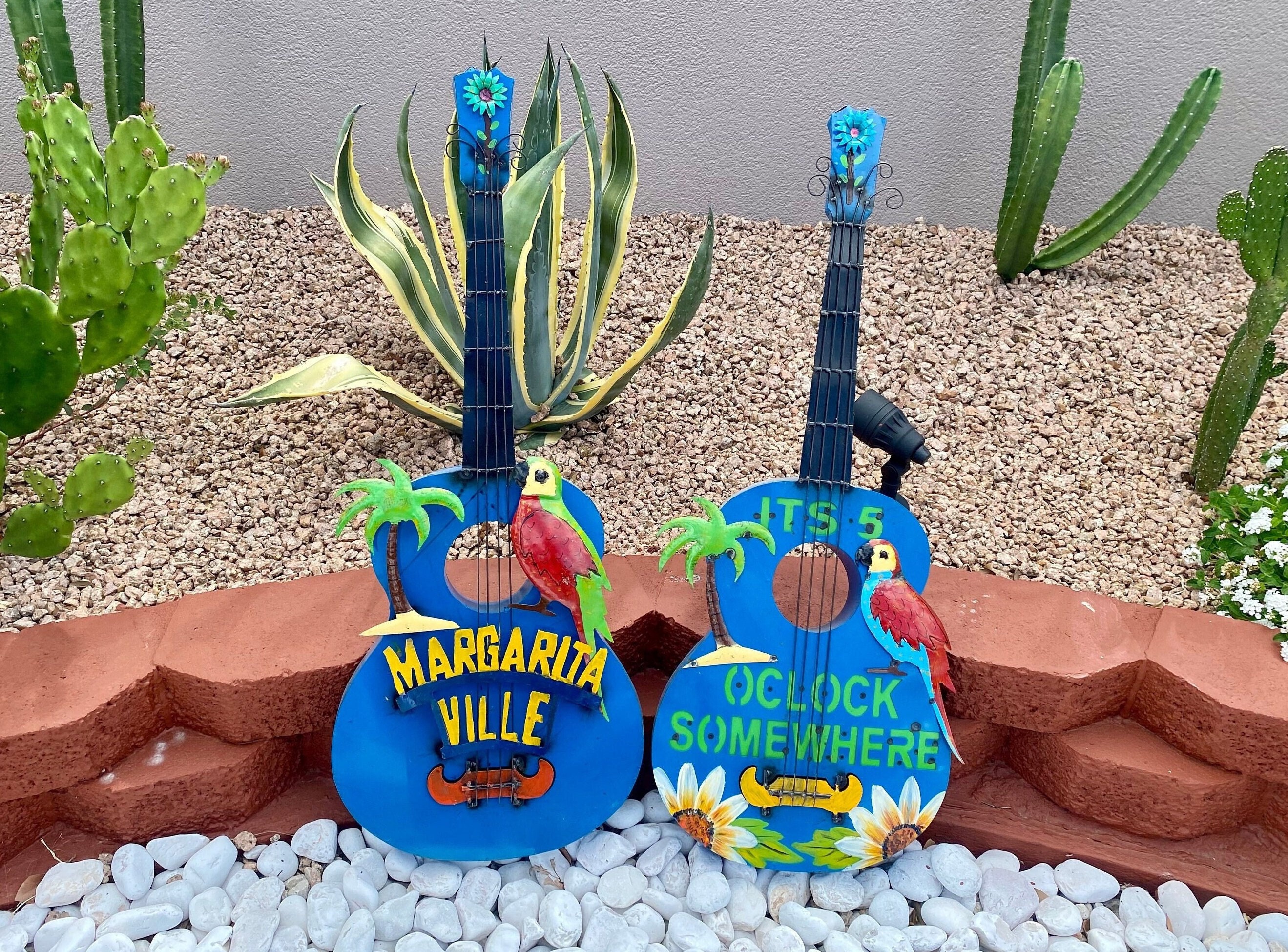 Metal Handpainted Margaritaville 5 O Clock Guitar | Yard Art