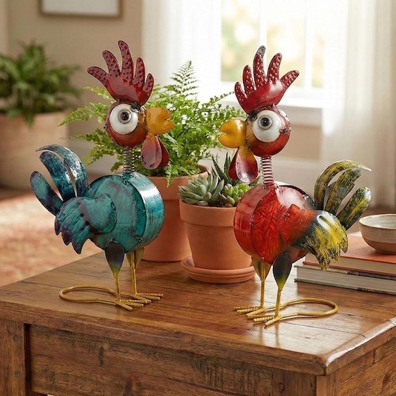 Handmade Metal Crazy Rooster | Farmhouse Yard Art Garden Decor