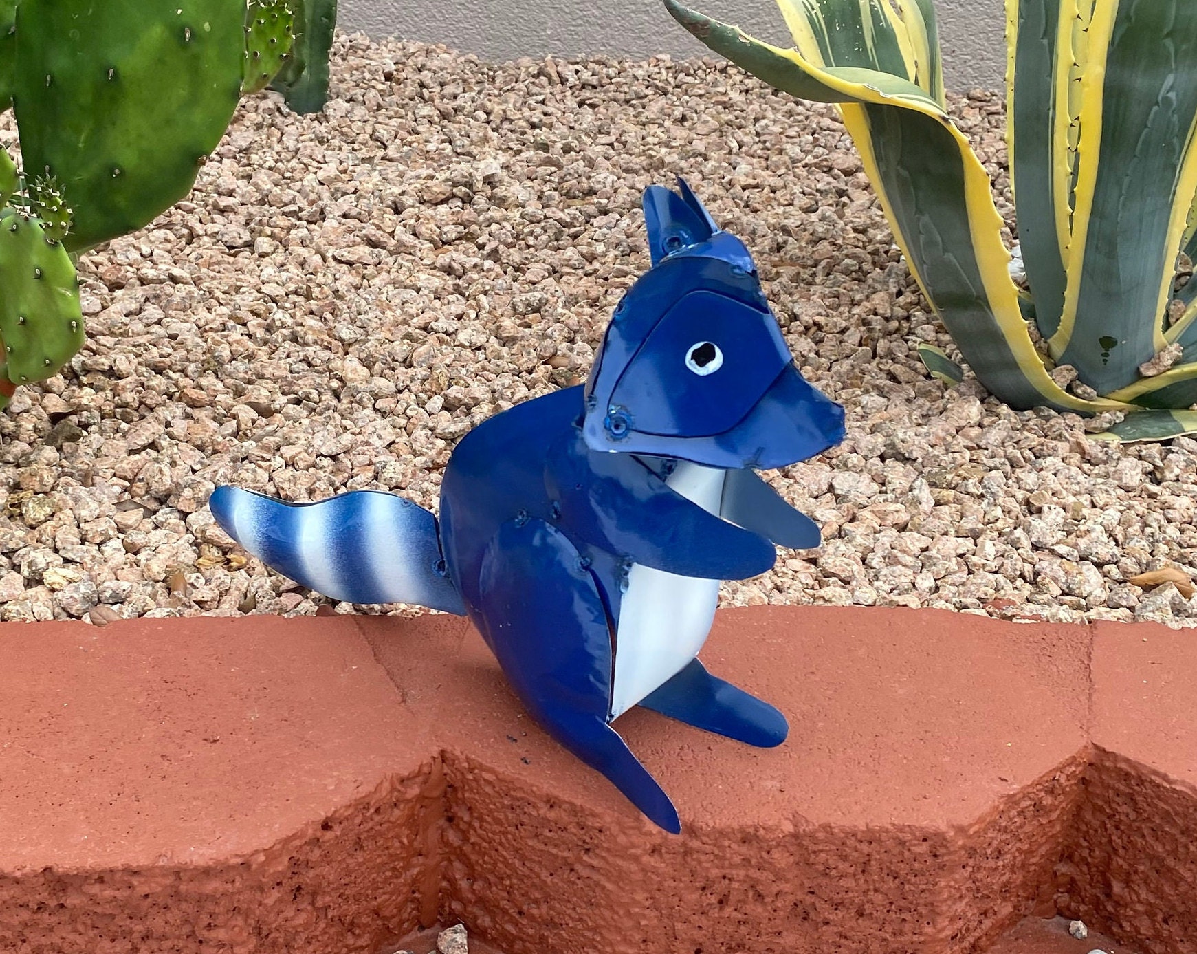 Handmade Metal Sitting Raccoon | Yard Art Garden Decor | Artisan Made ...