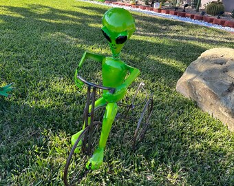 Handmade Metal Alien Tricycle Planter | Yard Art Garden Decor