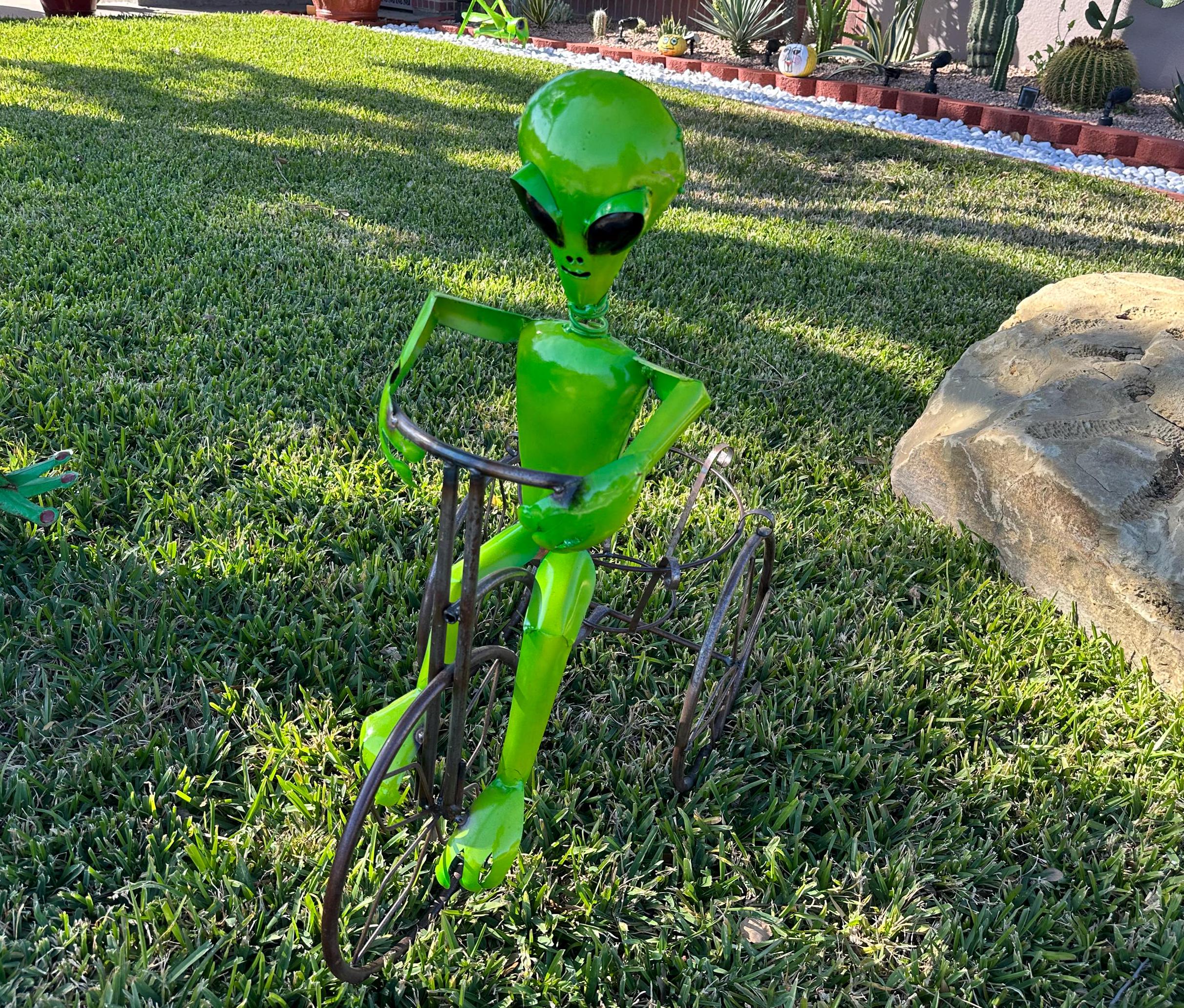 Handmade Metal Alien Tricycle Planter | Yard Art Garden Decor