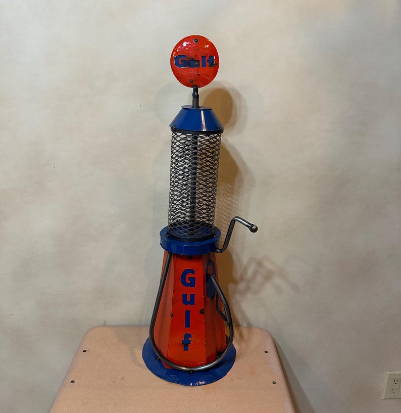Metal Gulf Antique Gas Pump | Mancave Garage Decor | Artisan Made Yard ...