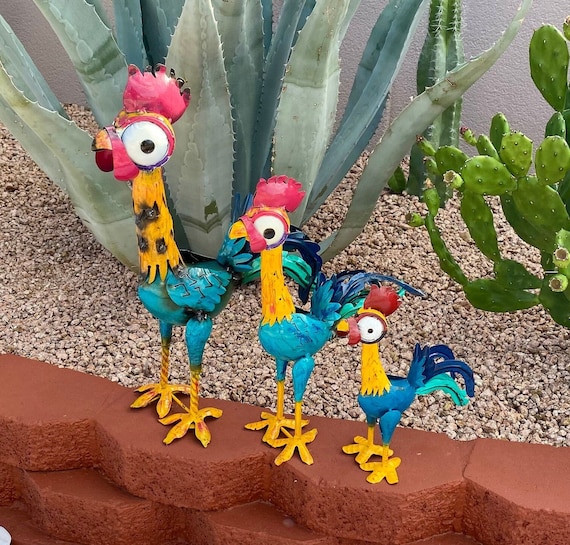 Handmade Metal Hei Hei Moana Rooster Chicken | Farmhouse Yard Art