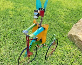 Handmade Metal Multicolor Donkey Tricycle Planter | Yard Art Garden Decor | Artisan Made Landscape Sculpture | Lawn Ornament