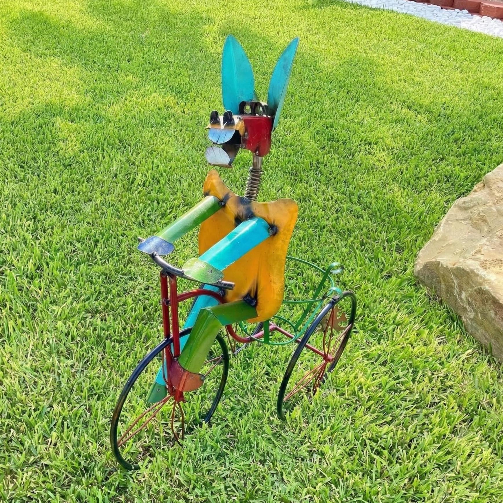 Handmade Metal Multicolor Donkey Tricycle Planter | Yard Art