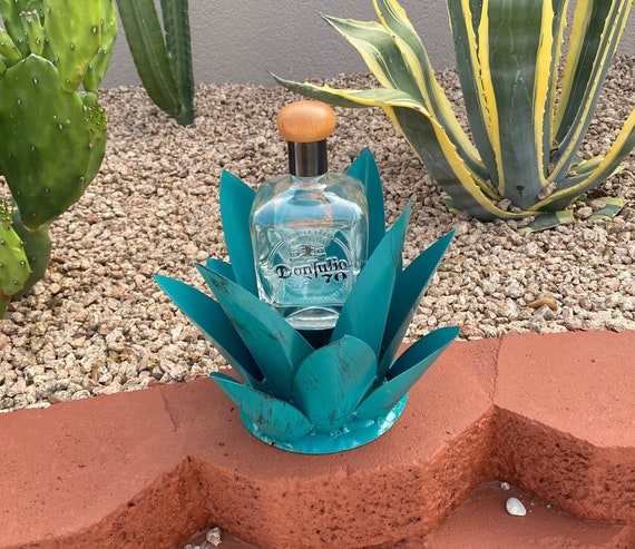 Handmade Metal Tequila Agave Cactus Shot Holder | Yard Art Garden Decor |  Artisan Made Landscape Sculpture | Desert Plant Lawn Ornament