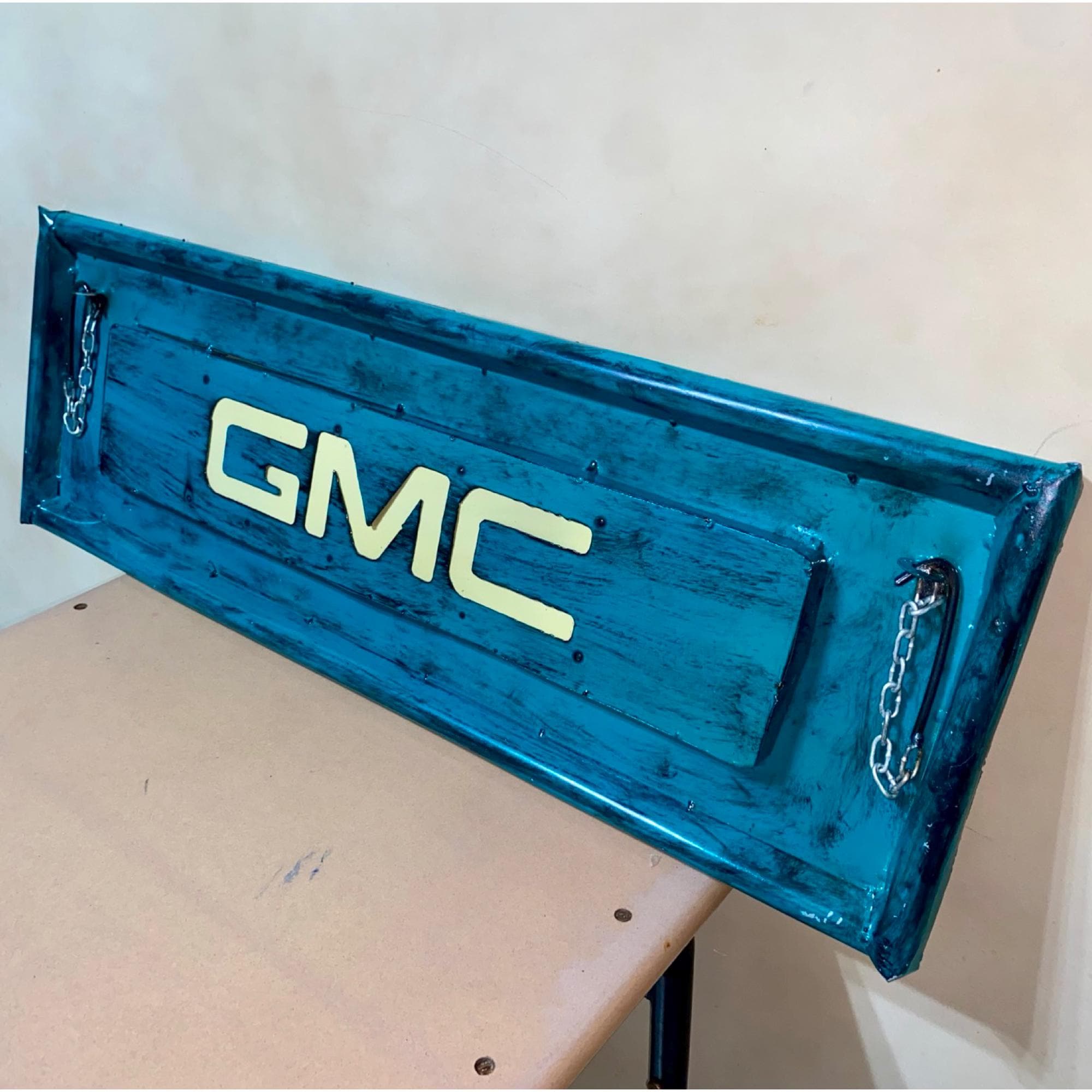 Metal GMC Tailgate | Mancave Garage Decor | Artisan Made Hanging 