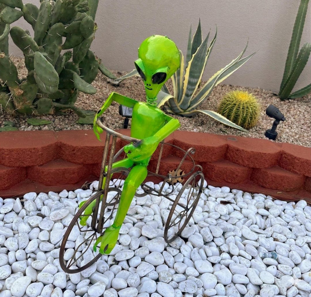 Handmade Metal Alien Tricycle Planter | Yard Art Garden Decor