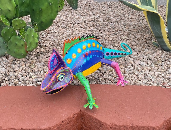 Handpainted Metal Chameleon Lizard Gecko | Yard Art Garden Decor