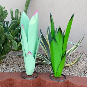 Lifesize Handmade Metal Long Agave | Farmhouse Yard Art Garden Decor | Artisan Made Landscape Sculpture | Desert Plant Lawn Ornament