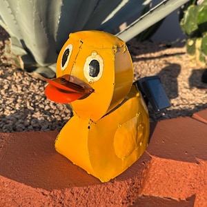 Handmade Metal Yellow Donald Duck | Farmhouse Yard Art Garden Decor | Artisan Made Landscape Sculpture | Lawn Ornament