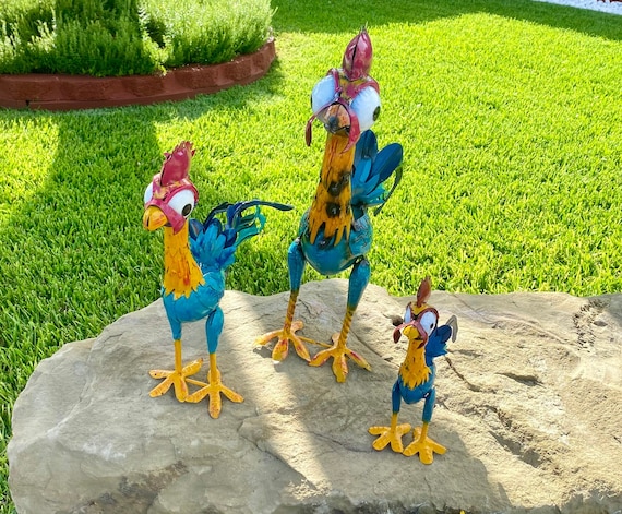 Handmade Metal Hei Hei Moana Rooster Chicken | Farmhouse Yard Art
