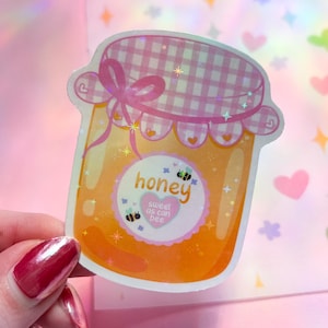 honey jar sticker | cute bee spring holographic vinyl sticker