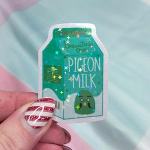 the roost brewster’s pigeon milk sticker | 2 inch vinyl holographic acnh sticker