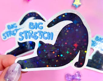 adesivo in vinile olografico "big stretch" con gatto nero